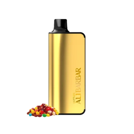 Alibarbar 9000 Puffs Skittles disposable vape with Blue Razz Ice and Mango Peach flavors