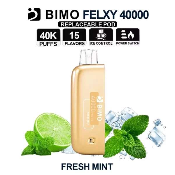 Bimo-Felxy-40000-Pod-fresh-mint Bimo Felxy 40000 Pod Fresh Mint sleek disposable vape device with mint leaf illustrations