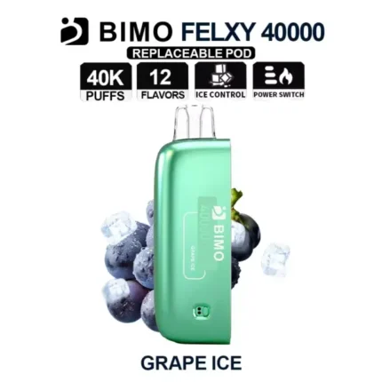 Bimo Felxy 40000 Pod Grape Ice device showcasing its sleek design and advanced features