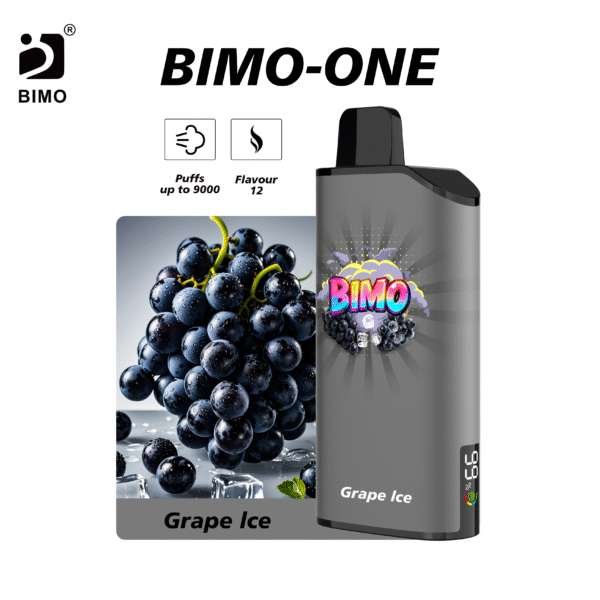 Bimo-one-9000-Grape-lce Bimo ONE 9000 Grape Ice vape device with grape and ice flavor