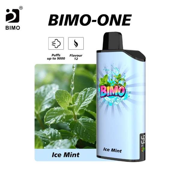 Bimo-one-9000-Ice-Mint Bimo ONE 9000 Ice Mint vape device with cooling menthol flavor, up to 9000 puffs.