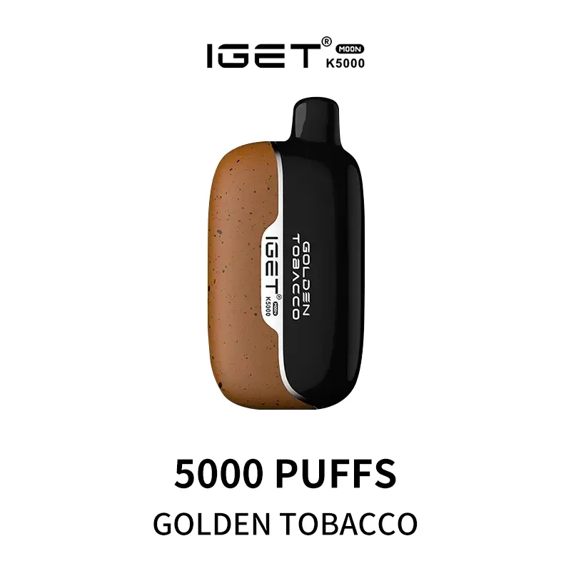 Iget Moon K5000 Golden Tobacco disposable vape device with flavors and 5000 puff capacity