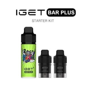 Person holding IGET Bar Plus vape with S3 pod and replacement pods staged on a clean Australian background