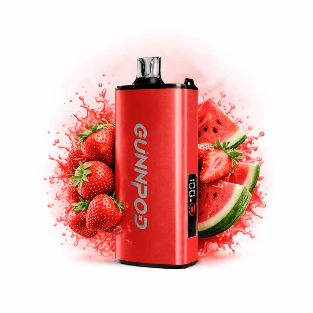 strawberry-watermelon-ice-gunnpod-evo-15-000- gunnpod evo 15000 strawberry watermelon ice vape device with strawberry and watermelon ice flavor
